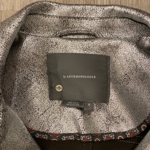 Anthropologie | Brisa Faux Leather Silver Moto Cropped Jacket | Size Small - Picture 4 of 8